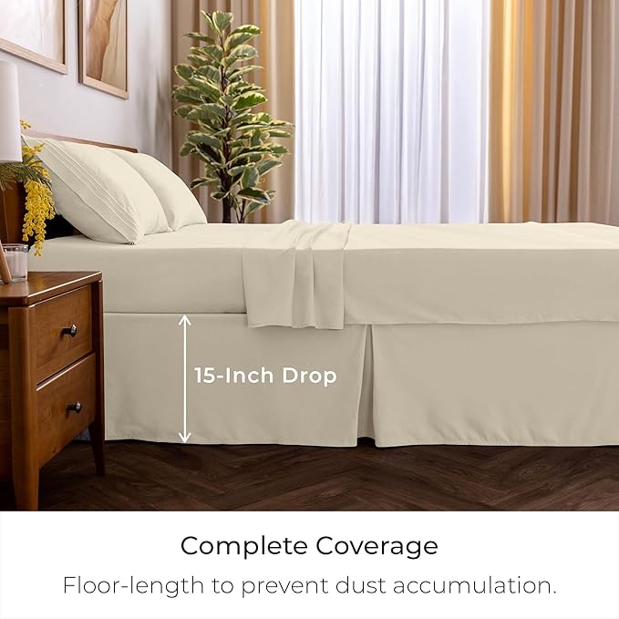 Mellanni Bed Skirt Full Size - Bed Skirting - 15-Inch Tailored Drop Pleated Dust Ruffle - Hotel Luxury Bedding - Wrinkle, Fade, Stain Resistant - 1 Bedskirt (Full, Golden Ivory)