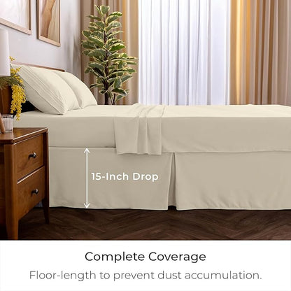 Mellanni Bed Skirt Full Size - Bed Skirting - 15-Inch Tailored Drop Pleated Dust Ruffle - Hotel Luxury Bedding - Wrinkle, Fade, Stain Resistant - 1 Bedskirt (Full, Golden Ivory)