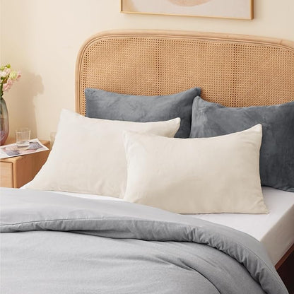 BEDELITE Flannel Pillowcases Standard Set of 2, Super Soft Fleece Pillow Case Cover with Zipper for Bedroom, Sofa, Couch,Luxury Cozy Fuzzy Velvet Pillow Shams for All Seasons(20x26 Inches, Off White)
