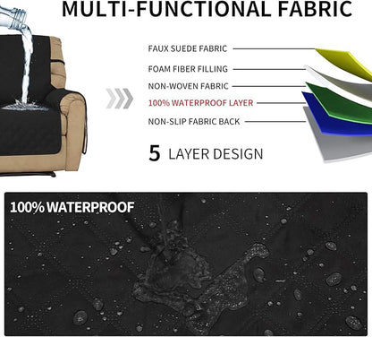 Easy-Going Sofa Slipcover Waterproof Recliner Chair Cover Non-Slip Fabric Couch Cover for Living Room Washable Furniture Protector for Pets Kids Children Dog Cat (Recliner, Black)