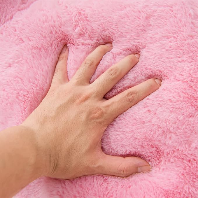 Aimuan Reading Pillow Bed Rest Pillow with Arms Rabbit Fur Cushion for Adults Teens Incline Rest Sitting up & Sleeping Snoring Pillow with Pregnancy Lumbar Back Support (Standard, Pink)