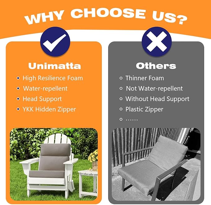 Sunbrella Outdoor High Back Chair Cushion Seat Pads, 44 x 21 Inch Water-Repellent & Fade-Resistant Patio Furniture Cushions with Ties for Adirondack, Rocking Chairs, Cast Shale