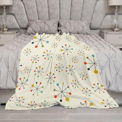 Mid Century Throw Blanket, Retro Abstract Geometric Pattern Boho 1950s 1960s Iconic Atomic Starbursts Modern Sputnik Print Blanket for Couch Sofa Bed Decorative Gifts 50"x60"