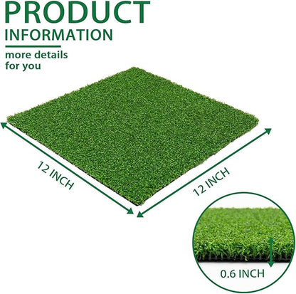Artificial Turf Tiles 12X12 in,0.6 in Thick,Fake Grass Patch Indoor Outdoor Garden Lawn Patio,Synthetic Turf Mat,Realistic Grass Rug for Dogs Pets Lawn Landscape Squares,Green (10 Packs)