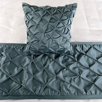 The HomeCentric Handmade Blue Queen 74 x 18 inch Bed Runner Without Pillow Cover, Satin Pintucks Bed Scarf, Solid Color Modern - Satin Nights