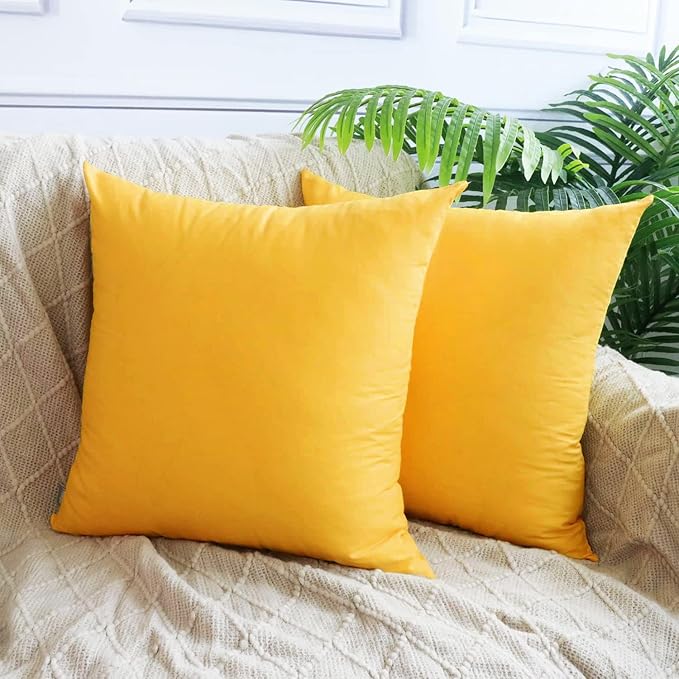 4-Pack 100% Cotton Comfortable Solid Decorative Throw Pillow Case,Thmyo Square Cushion Cover Pillowcase Sublimation Blank Pillow Covers DIY Throw Pillowcase for Sofa Bedroom(24x24 inch/60x60cm,Yellow)