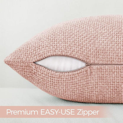 a moment Pink Spring Chenille Throw Pillow Covers 18x18 Inch Pack of 2 Modern Decorative Throw Pillow Covers Farmhouse Cross Covers Home Decor for Sofa Bedroom Living Room