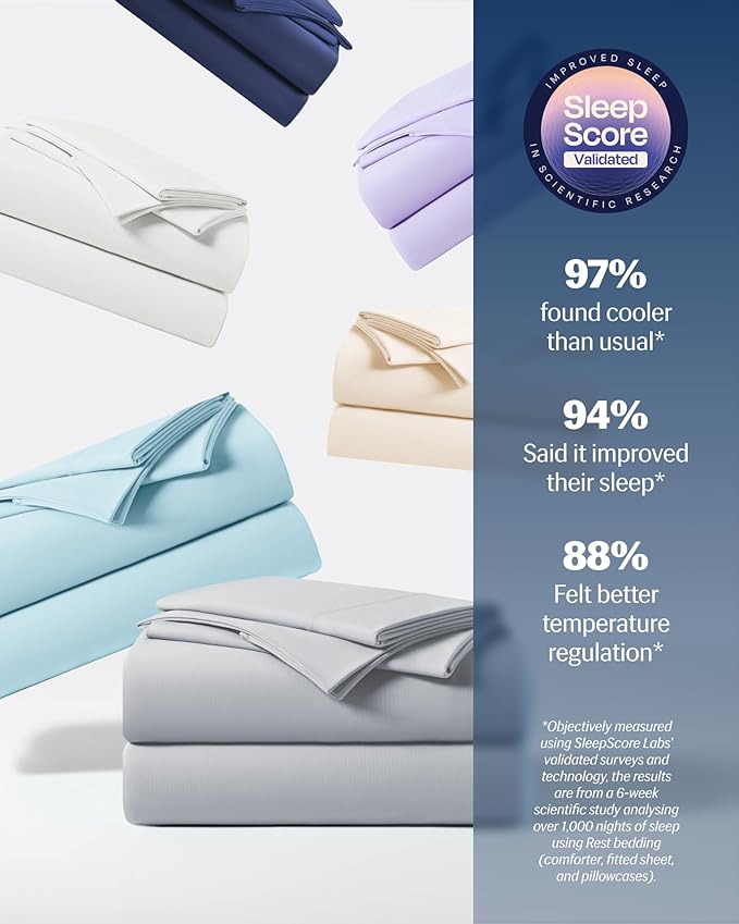 REST® Evercool®+ Cooling Sheet Set, Cali King Size, Light Gray, Breathable Bed Sheets for Hot Sleeper and Night Sweats, with Pillowcases, with Ionic+ Self-Cleaning Silver Yarn for Sensitive Skin, 4PCS