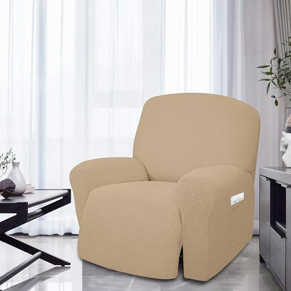 Easy-Going 4 Pieces Oversized Recliner Stretch Sofa Slipcover Sofa Cover Furniture Protector Couch Soft with Elastic Bottom Polyester Spandex Jacquard Fabric Small Checks Sand X-Large