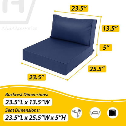 AAAAAcessories Outdoor Deep Seat Cushions, Waterproof, Fade-Resistant Patio Furniture Replacement Cushions, 23.5" x 25.5" x 5" + 23.5" x 13.5", Set of 2, Navy Blue
