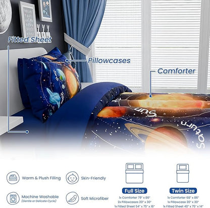 SANDJEST Solar System Comforter Set Twin, Ultra Soft Microfiber Bedding Sets with 3-Pieces, Comforters Bed Sets for Kids Children Boy Bedroom Decor