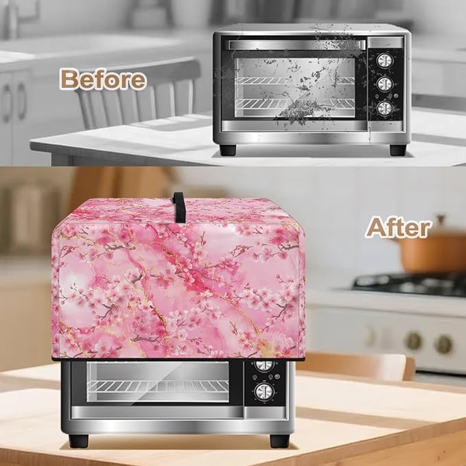Microwave Oven Cover, Marble Flower Dustproof Machine Protector Decorative Kitchen Appliance Cover Waterproof Polyester Fabric for Most Countertop Microwaves Easy to Clean