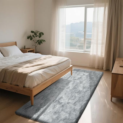 Soft Runner Rugs for Bedroom, Grey 3x7 Area Rugs Fluffy Rug Shaggy Area Rug Carpet, Bedside Rug for Living Room Bedroom Kids Room Home Decor