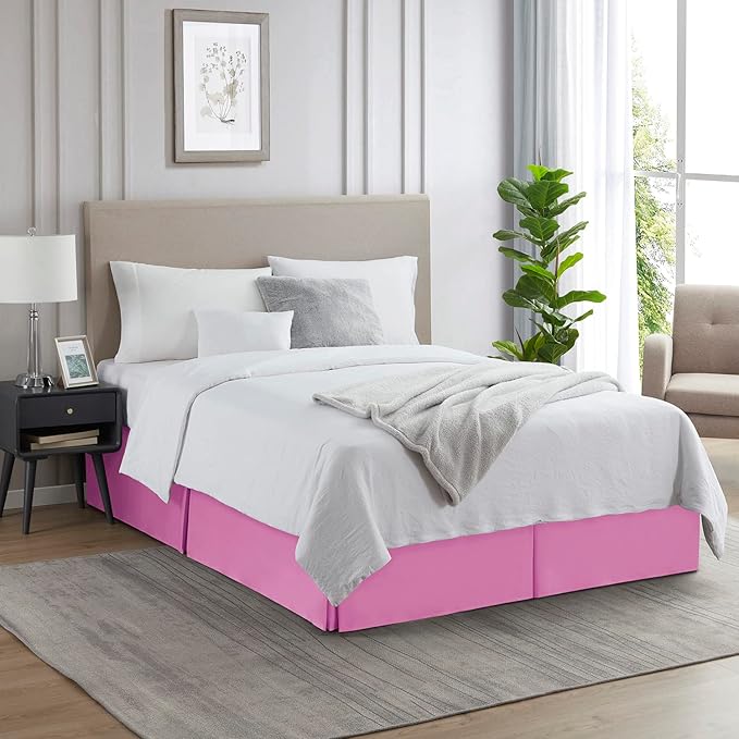 Nestl Light Pink Twin Bed Skirt - Twin Size Bed Skirt 14 Inch Drop - Brushed Microfiber Bed Skirts - Hotel Quality Pleated Bed Skirt - Shrinkage & Fade Resistant