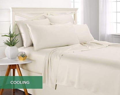 Pure Bamboo Split King Sheets, Genuine 100% Organic Viscose Derived from Bamboo Bed Sheet Set, Soft & Cooling, Double Stitching, 2 Fitted Sheets (Split King, Ivory)