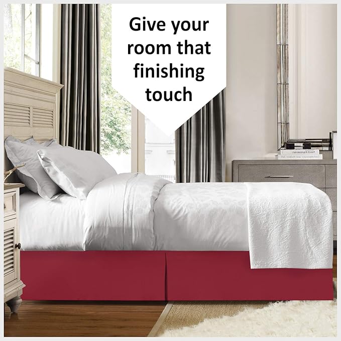 Bed Skirt - 100% Cotton 800 Thread Count Box Pleated Bed Skirt - Luxury Pleated Dust Ruffle, Hotel Quality Modern Bed Skirt, Easy Fit with 12 Inch Tailored Drop, Full, Burgundy