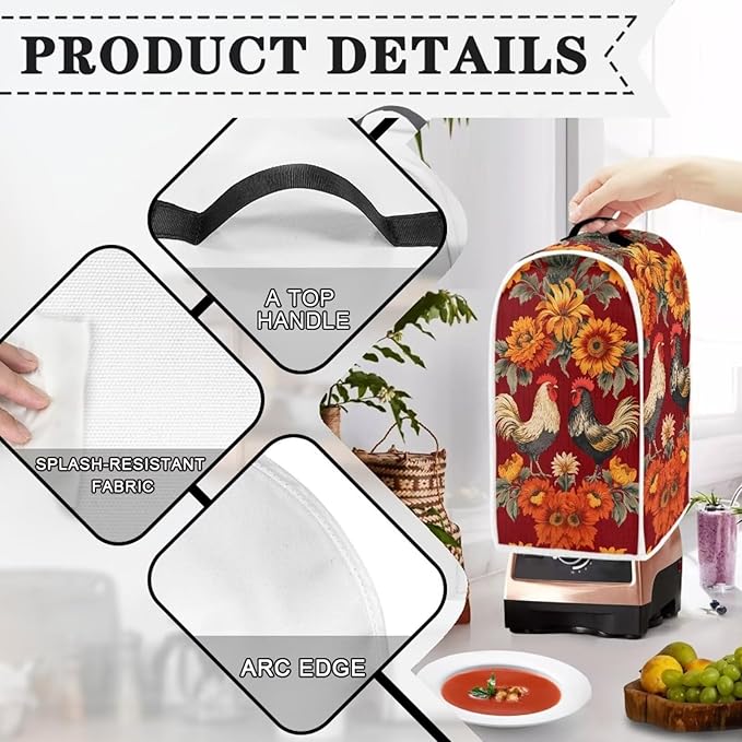 Rooster Kitchen Blender Dust Cover Sunflower Bread Maker Toaster Protector Lightweight Coffee Maker Appliance Covers Size S