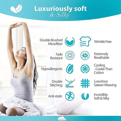 DREAMCARE King Size Sheets Set - Cooling Bed Sheets - 4pcs Set - up to 15" Deep Pocket King Sheet Set – Soft & Long Lasting Cooling - 100% Fine Brushed Polyester with Side Pocket - Dark Gray