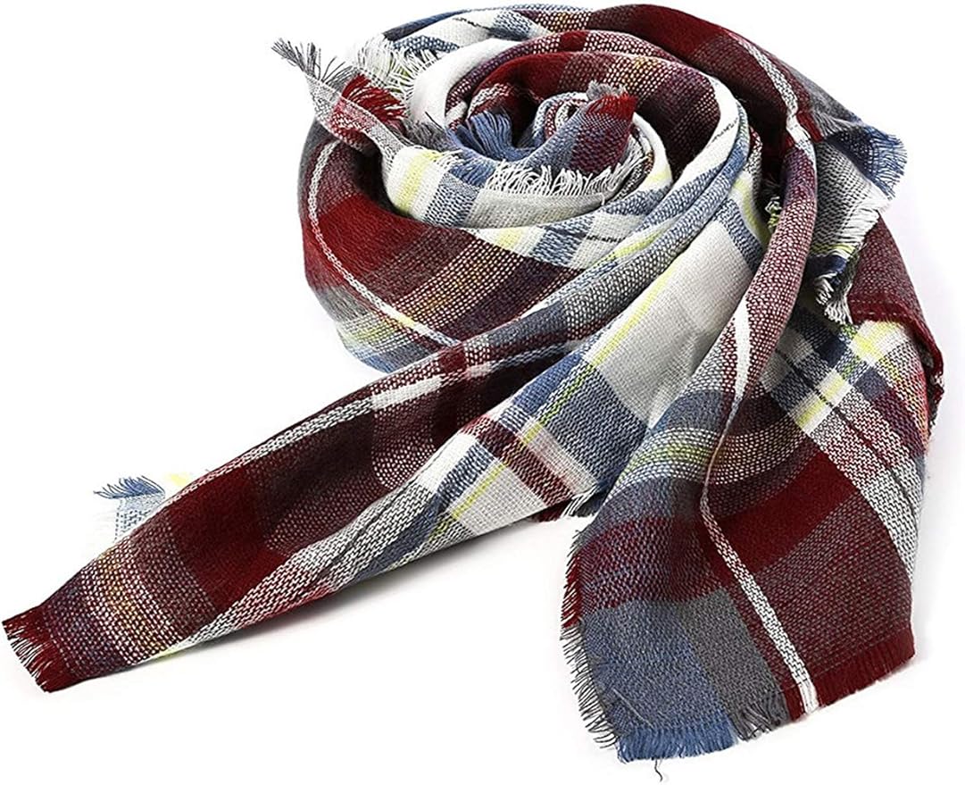 American Trends Women's Cozy Warm Winter Fall Blanket Scarf Stylish Soft Chunky Checked Giant Scarves Shawls