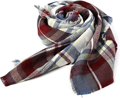 American Trends Women's Cozy Warm Winter Fall Blanket Scarf Stylish Soft Chunky Checked Giant Scarves Shawls