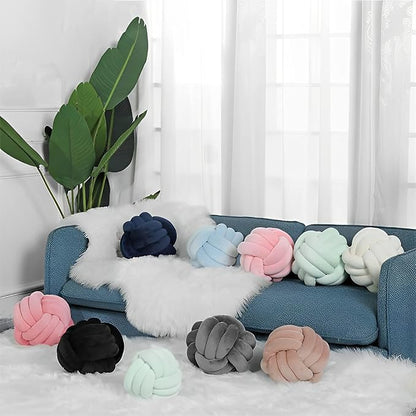 Knot Ball Pillows, Round Throw Pillow Cushion Home Decoration Soft Plush Pillow, Throw Knotted Ball Pillow Handmade Children Room Decoration Round Plush Toy Pillow (Black,8.5"/22cm)