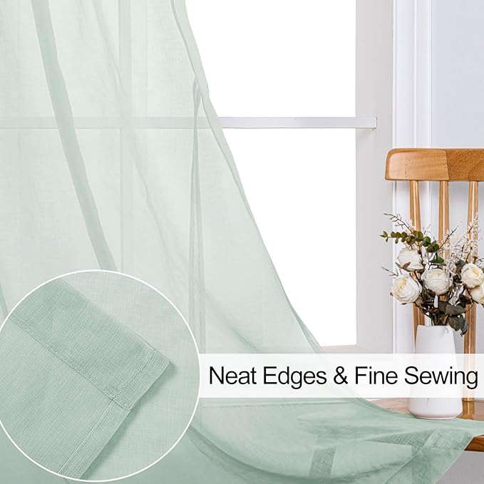 XWZO Semi Transparent Sheer Curtains 95 Inches Long for Bedroom, Soft & Lightweight, Light Filtering Grommet Window Curtains for Living Room, Bean Green, 52 x 95 Inches Long, Set of 2 Panels