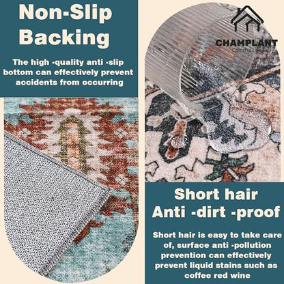Washable Area Rug 4'x6' Traditional Floor Cover Foldable Thin Rugs Retro Kitchen Indoor Distressed Non Slip Carpet Floral Print Mat Bedroom Living Room