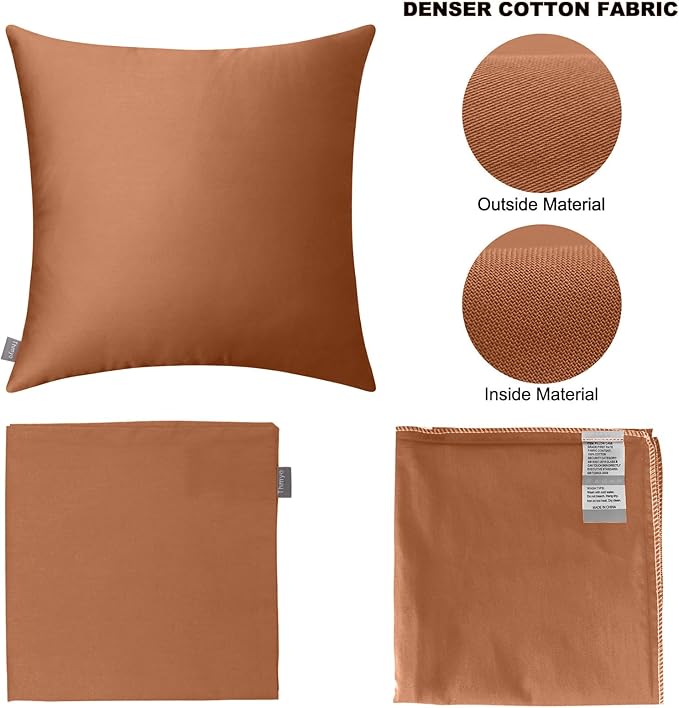 Thmyo 4-Pack 100% Cotton Comfortable Solid Decorative Throw Pillow Case, Square Cushion Cover Pillowcase Sublimation Blank Pillow Covers DIY Throw Pillowcase for Sofa(20x20 inch/ 50x50cm,Rust)
