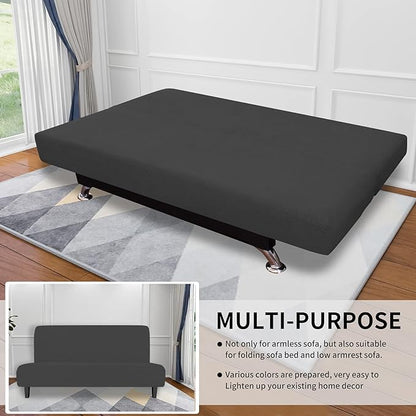 Easy-Going Stretch Futon Slipcover Armless Futon Bed Cover Furniture Protector Without Armrests with Elastic Bottom for Kids, Soft Jacquard Fabric Small Checks (Medium, Dark Gray)