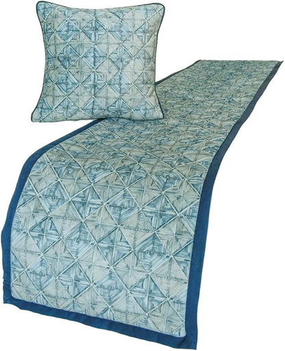 The HomeCentric King/Queen/Twin Blue Decorative Full 68"x18" Bed Runner Without Pillow Cover, Indigo, Printed & Quilted Bed Scarf on Suede Fabric - Indigo Centric