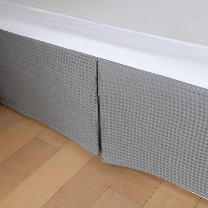 Twin Bed Skirt, Wrap Around Bed Skirt with Pleated Corner, 18 Inch Drop Pleated Waffle Weave Bedskirts, Anti-Slip, Microfiber, Grey, 18'' Twin