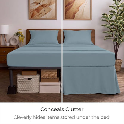 Mellanni Bed Skirt Twin Size - Bed Skirting - 15-Inch Tailored Drop Pleated Dust Ruffle - Hotel Luxury Bedding - Wrinkle, Fade, Stain Resistant - 1 Bedskirt (Twin, Spa Blue)