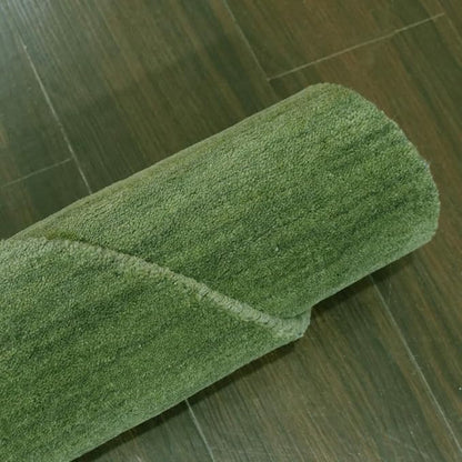 Hand Knotted Loom Wool ECO-Friendly Area Rugs - 8'x8', Round, Green Color, Solid Plain Design, High Pile Thick Handmade Anti Skid Area Rugs for Living Room, Bed Room (L00111)