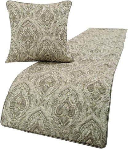 The HomeCentric King/Queen/Twin Grey Decorative King 90"x18" Bed Runner Without Pillow Cover, Quilted, Damask& Gold Zari Embroidery Bed Scarf on Silk Fabric - Winifred