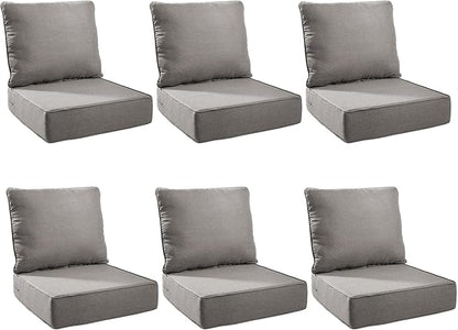 Outdoor Cushion Set for Furniture Patio Furniture, UV Resistant, Water Resistant - 6 Inch Thick Foam Garden Cushions– 24x24 Inch Patio Seat Covers for Chair/Sofa/Couch | Grey | 6-Pack |