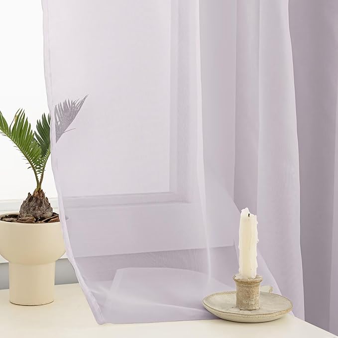 Sheer Curtains 54 Inches Long 2 Panels, Rod Pocket Short Curtain for Kitchen, Bedroom, Cafe Window(Light Grey 38" W x 54" L)