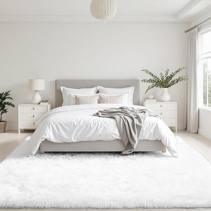 5x8 Area Rugs for Living Room: Soft Fluffy Shag White Rugs for Bedroom, Non Slip Large Fuzzy Plush Rug Indoor Floor Carpet for Nursery Kids Boys Girls Room, Dorms, Playroom, Modern Home Decor
