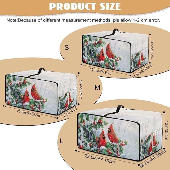Christmas Microwave Oven Cover Air Fryer Toaster Oven Dust Cover with Accessory Pockets, Stain-resistant Small Electric Appliance Protector for Kitchen, S, Red Cardinal Bird Holly White