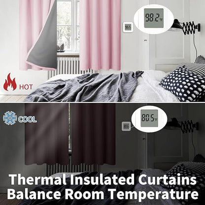 BGment 100% Blackout Curtains for Bedroom 72 Inch Long, Full Room Darkening Soundproof Heavy Thermal Insulated Bedroom Window Drapes with Rod Pocket, 2 Panels, 42 x 72 Inch, Pink