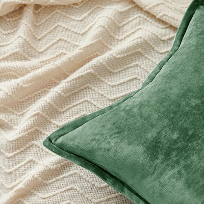 Luxurious Velvet Euro Shams Decorative Throw Pillow Covers 26x26 Set of 2 Solid Square Euro Pillow Shams for Sofa Couch Bedroom, Green