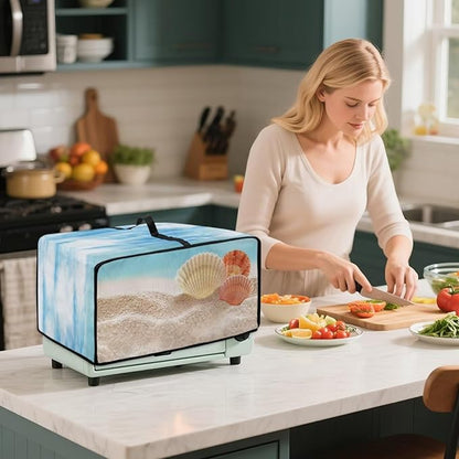 Toaster Oven Dust Cover Protective Microwave Oven Cover with Pockets, Small Appliance Decor for Kitchen Countertop, L, Beach Seashell
