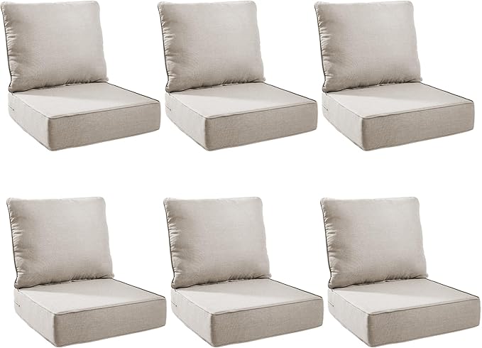 Outdoor Cushion Set for Furniture Patio Furniture, UV Resistant, Water Resistant - 6 Inch Thick Foam Garden Cushions– 24x24 Inch Patio Seat Covers for Chair/Sofa/Couch | Beige | 6-Pack |