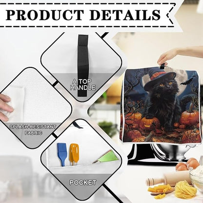 Black Cat Stand Mixer Cover 6-8 Quart Pumpkin Bat Kitchen Appliance Covers Dust Protection Universal for Pressure Cooker Air Fryer Halloween Kitchen Home Decorations
