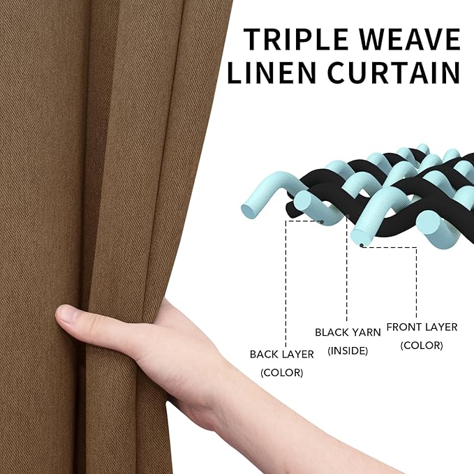 Easy-Going Linen Look Blackout Curtain Grommet Window Curtain Drapes for Bedroom, Living Room Thermal Insulated Room Darkening (2 Panels, 52x84 inch, Brown)