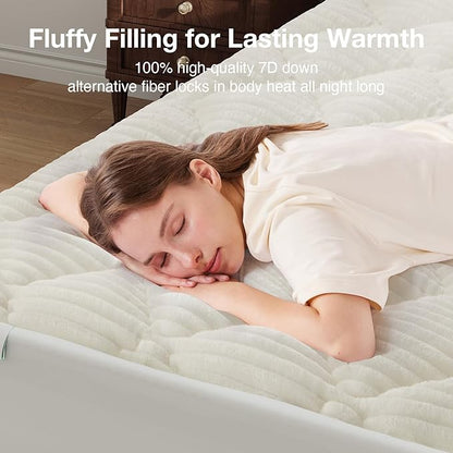 Novilla Twin XL Soft Mattress Topper, Fluffy Pillow Top Mattress Pad for Winter Warmth, Quilted Mattress Protector with Deep Pocket, Fits 8-21" Mattresses, Machine Washable