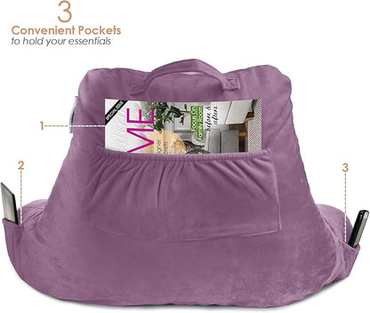 Nestl Reading Pillow with Shredded Memory Foam, Designed for Sitting Up in Bed and Couch, Back and Arms Adjustable Support for Adult & Teens Backrest Pillows for Reading Washable Cover, Lavender Dream
