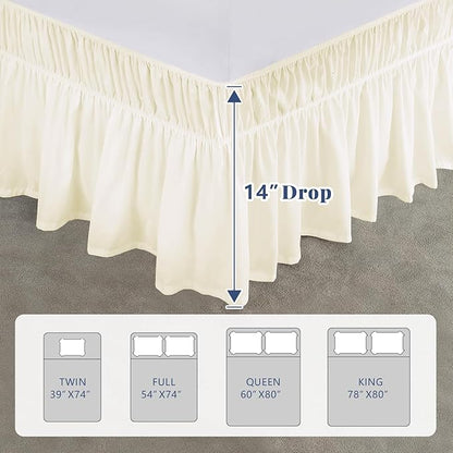 Twin Bed Skirt, Elastic Wrap Around Bed Skirt Twin Size, Bed Skirts for Adjustable Bed, Easy Fit with 14" Drop Length Tailored Drop Dust Ruffle (Light Yellow)