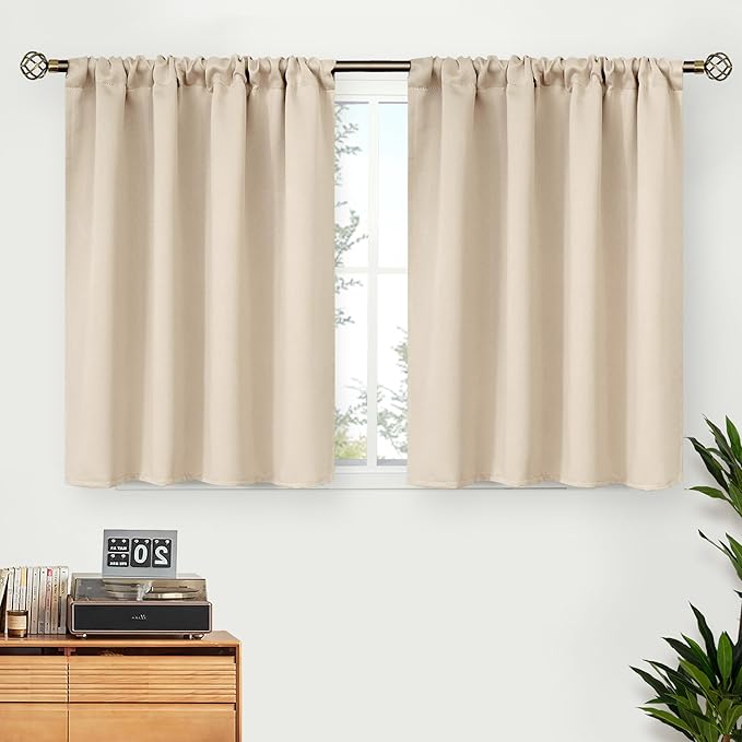 BGment Champagne Curtains 30 Inches Length for Kitchen Cafe Window - Rod Pocket Short Blackout Drapes for Bedroom Basement Rv Camper Room Darkening Privacy Blinds, 2 Panels, 42 x 30 Inch