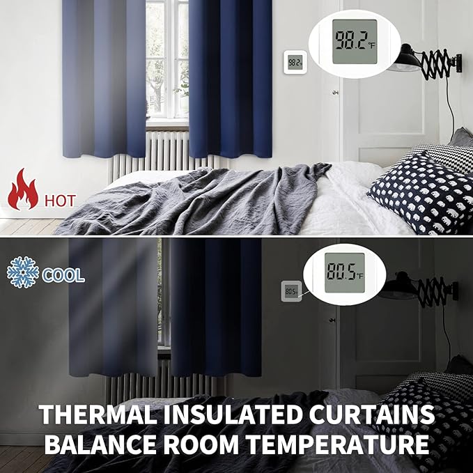 BGment Rod Pocket Blackout Curtains for Bedroom - Thermal Insulated Room Darkening Curtain for Living Room, 52 x 63 Inch, 2 Panels, Navy Blue