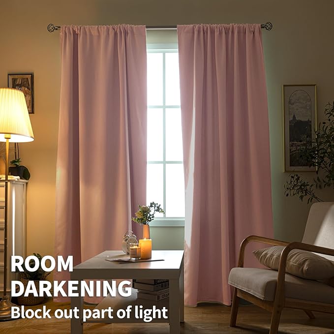 BGment Pink Room Darkening Curtains 63 Inches Length - Rod Pocket Thermal Insulated Blackout Curtain Drapes for Kids Room, 42 x 63 Inch, 2 Panels